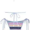 ZAFUL Women's Colorblock Stripes Triangle Halter Tied Cheeky Thong Bikini Set High Cut Two Piece Bathing Suit (Blue, M)