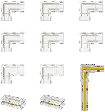 PAUTIX 8mm 2-Pin COB Connector 8pcs L-Shaped/Corner Connectors,Reusable Solderless Adapter Terminal Extension Connection,2pcs Gapless Strip to Strip Connectors for COB LED Strip Lights,SMD LED Strips