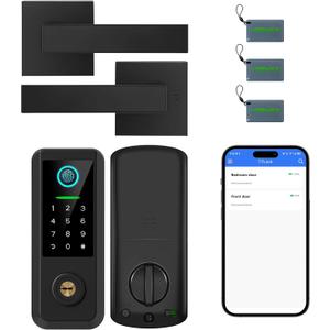 Keyless Entry Door Lock with Handle Set,Smart Front Door Lock with Keypad Set,Keyless Entry Digital Deadbolt,Smart Deadbolt with Auto Lock,App Control, Matte Black