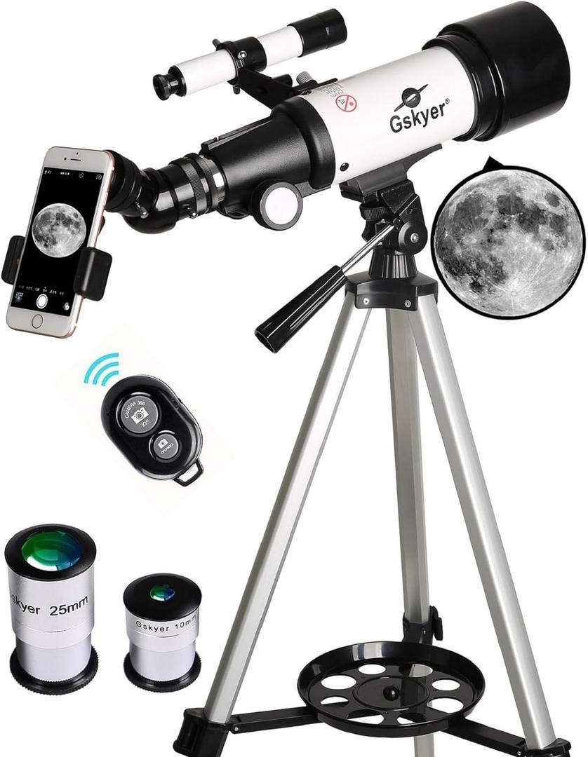 Gskyer Telescope, 70mm Aperture 400mm AZ Mount Astronomical Refracting Telescope for Kids Beginners - Travel Telescope with Carry Bag, Phone Adapter and Wireless Remote,  AZ70400