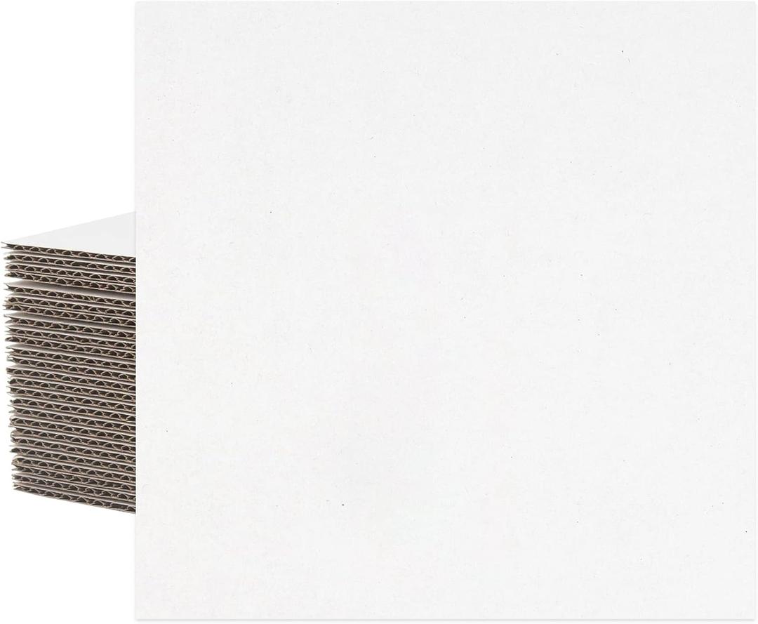 Mat Board Center, 25 pack 10x10 Corrugated Cardboard sheet, 1/8 inch thick, Flat Cardboard Inserts for Mailing, Packaging & Shipping, Cardboard Backing, Craft Card Board (White on one side)