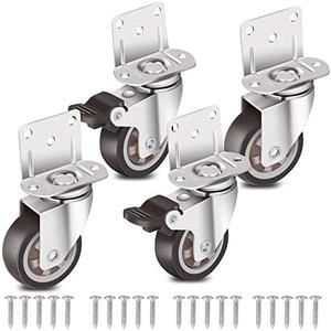 Nefish Side Mount Casters 2 Inch L-Shaped Small Rubber Caster Set of 4, Ball Bearing 360 Degree Plate Swivel Castors Wheel 600 LBS, Casters Wheels for Furniture, Baby Bed, Kitchen, Cabinet, Table