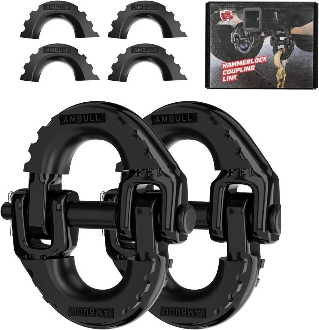 2 Pack 1/2" Safety Chain Connector Link, G80 Tow Hitch Hammerlock Coupling Link, Tow Chain Connector with 12000 lbs Loading (Black)