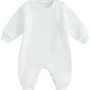 Allshope Newborn Baby Boy Fall Outfit Romper Little Dude Embroidery Long Sleeve Jumpsuit Bodysuit Infant Winter Clothes (12-18 Months, White)