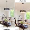 18'' Farmhouse Rattan Chandeliers for Dining Room,3-Light Boho Light Fixtures Rattan Pendant Light Fixture with Fabric Shade Drum Chandeliers for Bedroom Dining Room Foyer Kitchen HallwayBlack