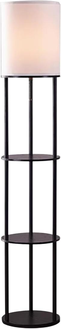 Round Shelf Floor Lamp, 3 Color Temperature Bulb, 3-Tier Corner Storage Rack, Corner Display Bookshelf Lamp for Living Room and Bedroom, Black