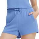 baleaf Womens 12" Long Bermuda Shorts Knee Length Cotton Athletic Shorts Sweat Casual Lounge Walking Summer (Blue, XXL)