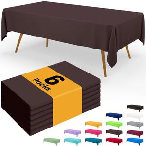 Smiry Disposable Table Cloth - 6 Pack, 54 x 108 Inch Waterproof Rectangle Tablecloths for Parties, Decorative Plastic Table Cover, Leakproof & Sturdy, Coffee