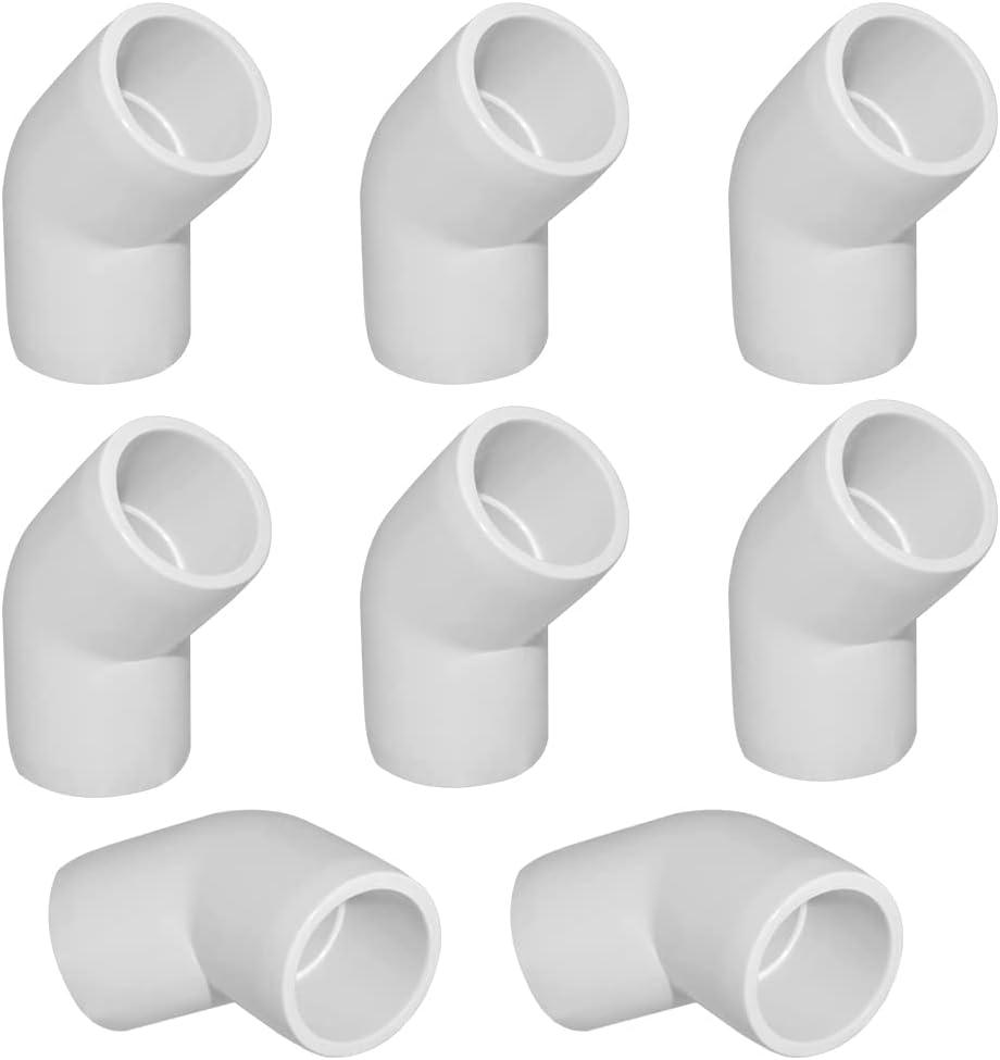 1" 45 Degree PVC Elbow Fitting, Furniture Grade 2 Way Right Angle Elbow Side Outlet, PVC Corner Fittings for DIY Building Furniture Greenhouse Shed Pipe Fittings Tent Connection (Pack of 8) (White)