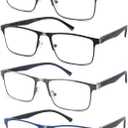 4-Pack Blue Light Blocking Reading Glasses for Men Stylish Metal Frame Readers with Comfort Spring Hinges Anti Glare UV Filter Eyeglasses, +2.75 STRENGTH