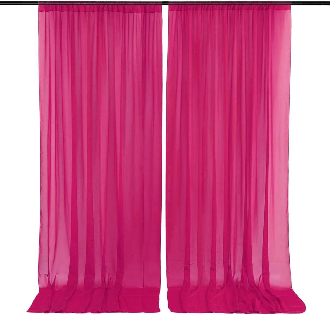 10 x 10 Feet Chiffon Fuchsia Backdrop Curtain for Partie, Background Curtains for Photoshoot, Birthday, Wedding, Halloween, Thanksgiving, Christmas, New Year Party Decorations 5Ft x 10Ft, 2 Panels