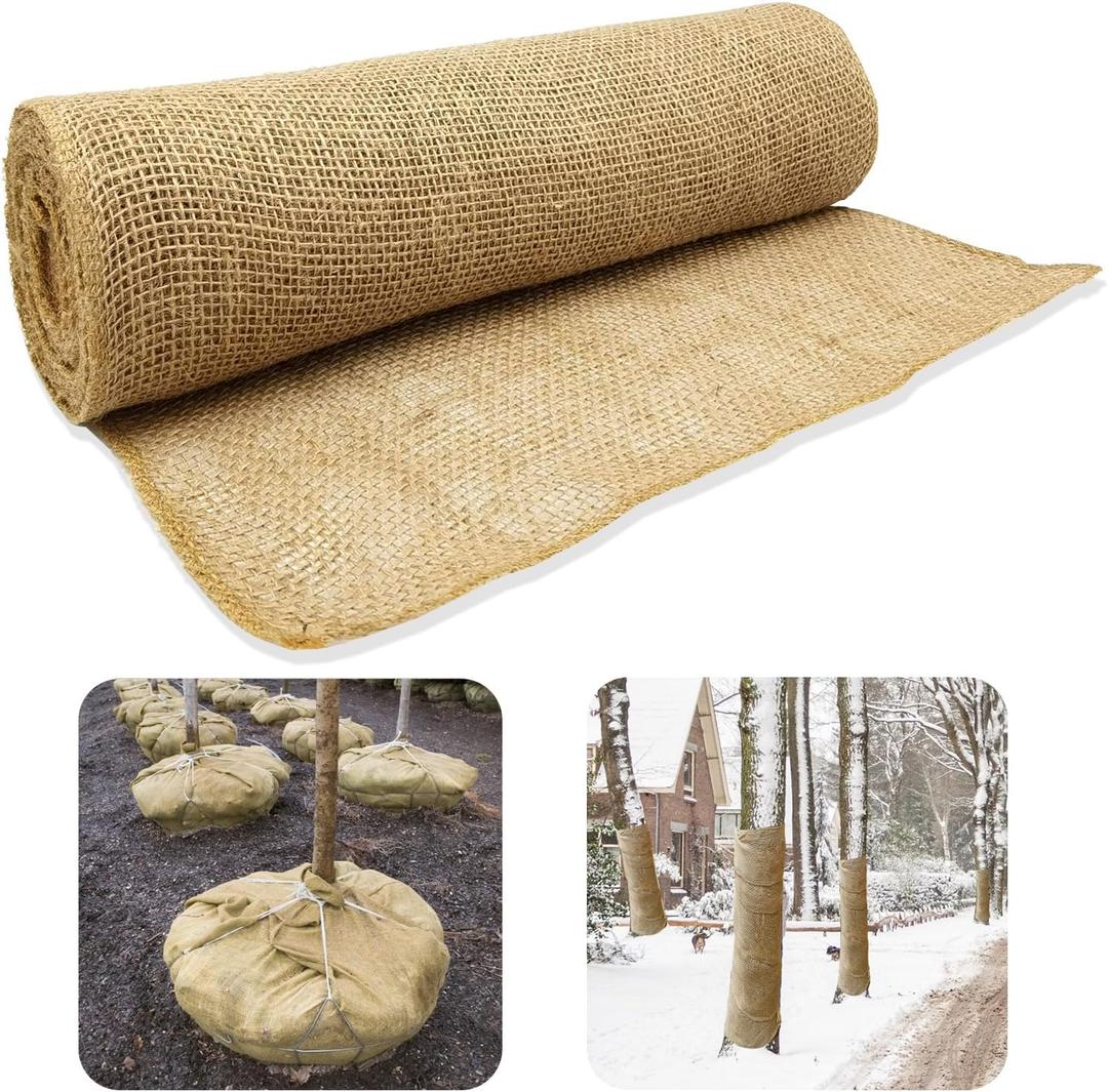 Natural Burlap Tree Protector Wraps, 15.7inches x 20ft Plants Tree Trunk Guard Protector Wrap Winter Frost Plant Blankets Antifreeze Bandage Wraps Burlap Rolls for Keep Plant Warm and Moisturizing