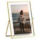 eletecpro 11x14 Metal Picture Frame with Real Glass Cover, Tabletop Display Photo for Multiple Size up to 11x14, Gold Floating Photo Frame Diaplay 8x10, 5x7, 4x6 for Wedding, Party, Vertical