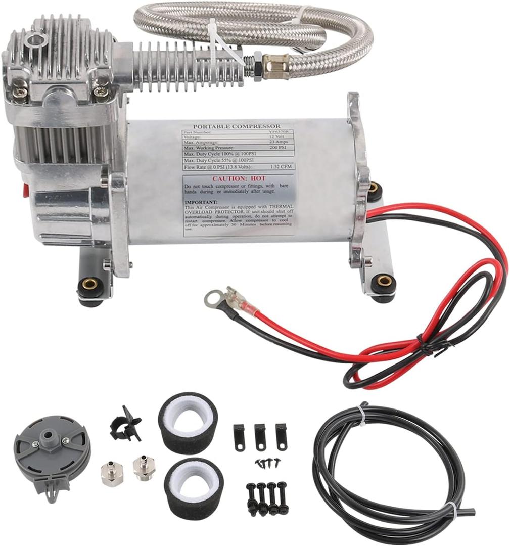 12V 444C 200 PSI Chrome Air Compressor for Auto/Motorcycle (1Pc)