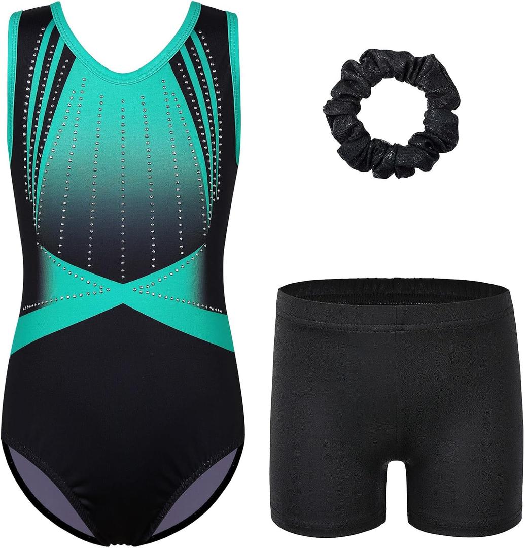 BAOHULU Girls Gymnastics Leotards with Active Shorts Sparkly Tank Biketards Toddler Kids Dance Practice Outfit (9-10 Years, Diamond Blackgreen Set) BAOHULU Girls Gymnastics Leotards with Active Shorts Sparkly Tank Biketards Toddler Kids Dance Practice Outfit (9-10 Years, Diamond Blackgreen Set)