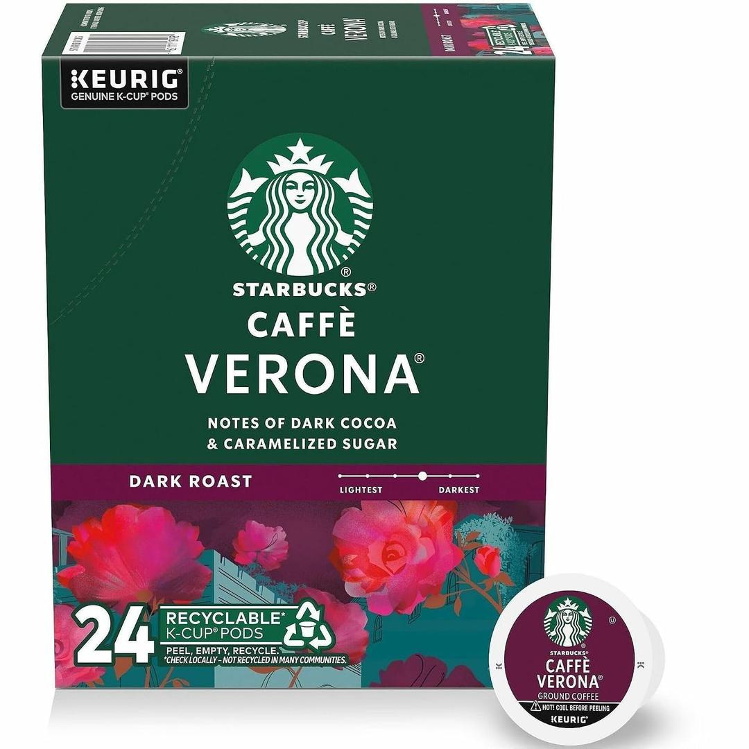 Starbucks K-Cup Coffee Pods, Dark Roast Hot or Iced Coffee, Caff Verona, 24 Keurig Pods (EXP 02/19/27)