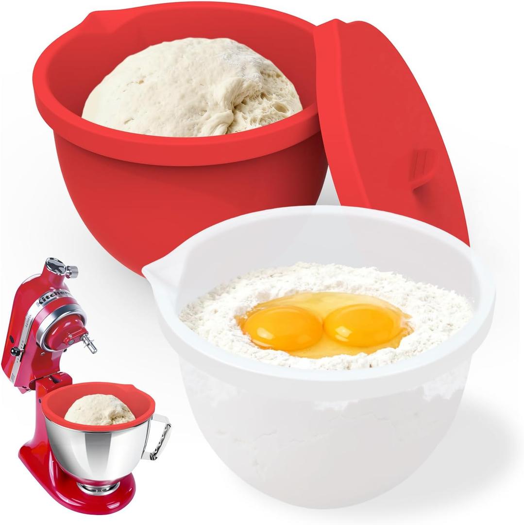 Silicone Liners Compatible with KitchenAid 4.5-5 Quart Tilt-Head mixer Bowl,2 Liners with Lids(WhiteRed