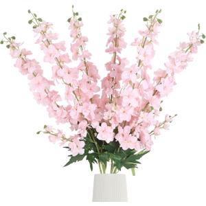 Rzoukler 6Pcs Pink Delphinium Artificial Flowers 37.4 Faux Silk Larkspur Flowers Long Stem Flowers for Floor Vase Table Centerpiece Home Wedding Party Garden Decoration(Pink)
