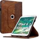 Case for iPad 6th / 5th Generation 9.7" 2018/2017,iPad Air 2 / Air 1 360 Degree Rotating PU Leather Folio Protective Cover with Auto Sleep/Wake,Card Holder&Shoulder Strap for Woman Man,Brown
