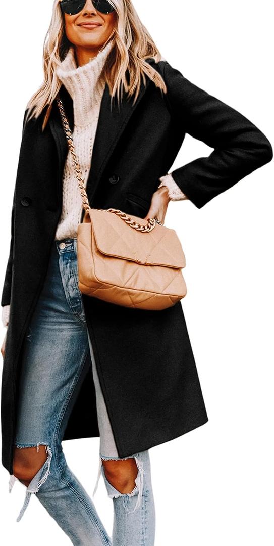 Yidarer Women's Winter Wool Coat Mid-Long Notch Lapel Single Breasted Peacoat Casual Trench Coats Outwear (Black)