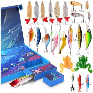 Advent Calendar Fishing Christmas Countdown - 24 Days Fishing Lures Set for Fisher Adult Men - 2025 Xmas Surprise Gift for Father, Grandpa