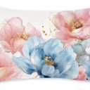 ONWAY Spring Floral Lumbar Pillow Cover 12x20 Inch Farmhouse Blue Pink Flowers Chinoiserie Decorative Pillowcase Outdoor Patio Cushion Case for Sofa Couch Home