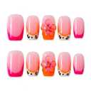 Medium Handmade Press on Nails Square Pink Gradient Fake Nails with 3D Flower Leopard Print Reusable Acrylic False Nails for Women Glue on Nails for Summer Daily Party10Pcs(Size M)