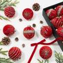 3.15 Inch Velvet Christmas Tree Ornaments12 Pcs Christmas Balls Bulk Set with Golden Hand-Painted PatternPlastic Shatterproof Xmas Hanging Ornaments Decorations for Tree Garland(Red)