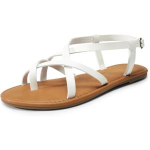 DREAM PAIRS Women's Flat Sandals Strappy Dressy Comfortable Ankle Strap Casual Summer Thong Sandals for Beach (7.5, White)