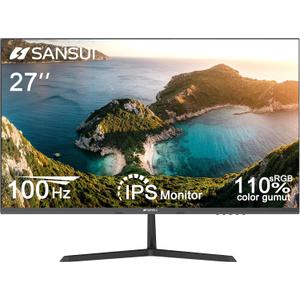 SANSUI Monitor 27 Inch IPS 100Hz Computer Monitor, FHD 1080P HDR PC Monitor with HDMI Ports Adaptive Sync Tilt Adjustable Frameless VESA Compatible for Office and Home