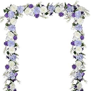 DearHouse 2Pack Artificial Peony Flower Garland - Silk Peony Garland with Purple White Flowers for Wedding Party Table Decoration, 6ft/ Strand(White&Purple&Dark Purple)