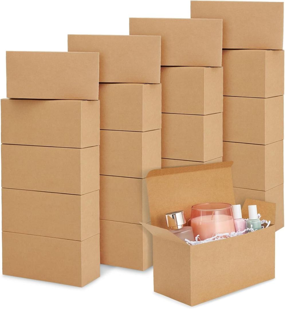 20 Pack Brown Gift Boxes With Lids for Wrapping, Shipping, 9 x 4.5 x 4.5 Inch Cardstock Paper Bridesmaid Boxes for Gifts