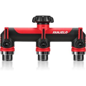3 Way Hose Splitter, Heavy Duty Garden Water Hose Bib Spigot Splitter, Faucet Splitter with Shutoff Valve, Garden Hoses Connector for T Adapter, 3/4 - Inch GHT Thread (Red)