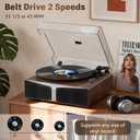 RetroAudio Vinyl Record Player with Built-in Speakers, Bluetooth 5.4 Input Turntable for Vinyl Records, Magnetic Cartridge, 33/45 RPM Belt Drive, RCA Out, Adjustable 3-Level Light Bar, Walnut Brown