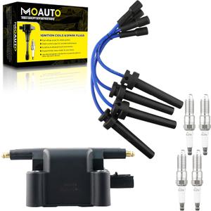 Set of 1 Ignition Coils Pack UF403 4609103AC & 4 PCS Iridium Spark Plugs with Wire Set Compatible with Dodge SX 2.0 2003-2005 2.0L Chrysler PT Cruiser 2003-2009 2.4L