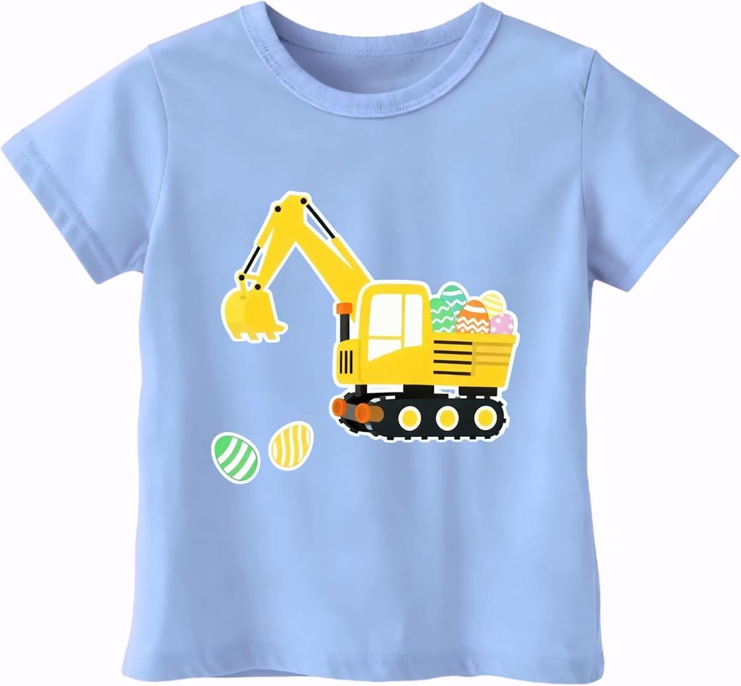 Happy Easter Shirts for Boys GirlsToddler Easter Shirt Bunny Egg Hunt Tee Kids Digger Tractor (3-4T, Cute Excavator)