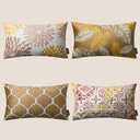 Phantoscope Set of 4 New Living Series Leaf Geometric Throw Decorative Velvet Pillow Cover Cushion Cover, Beige Gold 12 x 20 inches 30 x 50 cm