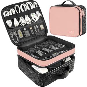 MATEIN Cord Organizer Case with Adjustable Divider, DJ Cable File Bag for DJ Gear, Sound Instrument and Music Equipment Accessories, Shockproof Portable Double Layer Cord Bags, Pink (Medium)