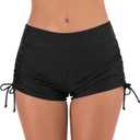 Women's Swim Shorts Swimsuit Boy Shorts Tie Side Bathing Suit Bottom Bikini Board Shorts (Medium, Black)