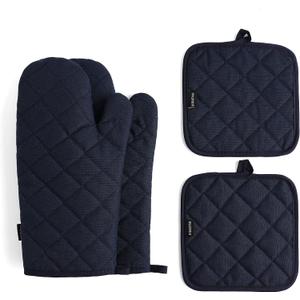Oven Mitts and Pot Holders 4 pcs Set,High Heat Resistant 500 Degree Extra Thicken Long Kitchen Cotton Oven Glove for Cooking (12 Inch,Deep Blue)