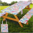 Fitted Picnic Table Cover with Bench Covers Waterproof Elastic Edges Rectangle Patio Tablecloth Outdoor Camping Essentials Stuff Rv Accessories Summer Trip Travel Supplies Party Camper Gifts, 6 ft