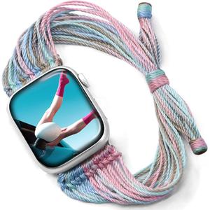 JR.DM Boho Watch Bands Compatible with Apple Watch 40mm 41mm 38mm 44mm 42mm 45mm 46mm Women, Cute Handmade Friendship Bracelet String Art for iWatch Series SE/11/10/9/8/7/6/5/4/3/2/1(Breeze)