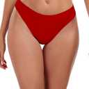 Colloyes Women's Swim Bottoms High Cut Mid Waisted Bikini Bottoms Moderate Coverage Bathing Suit Bottoms (Medium, Red)