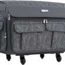 Everything Mary XXL Rolling Sewing Machine Case Grey Floral Craft Bag with 4 Wheels Compatible with Brother, Singer & Babylock Embroidery Machines Durable Storage