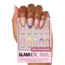 Glamnetic Press On Nails - Sprinkles | Rainbow French Tip Fake Nails, UV Finish Short Pointed Almond Shape, Salon Quality Semi-Transparent Nails in 12 Sizes - 24 Nail Kit with Glue
