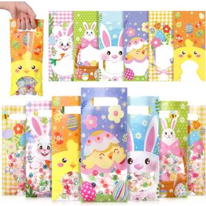 Pasimy 60 Pcs Easter Treat Bags Bulk Plastic Cellophane Bags with Clear Window Display Small Candy Goodie Gift Handbags for Halloween Autumn Harvest Birthday Party Favor Supplies