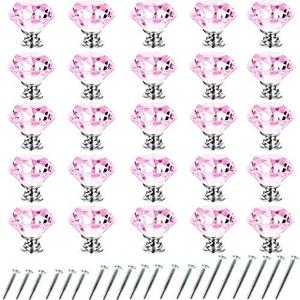GoodtoU Crystal Drawer Cabinet Knobs Diamond Shaped Crystal Glass Knobs Pulls 30mm for Dresser Kitchen Wardrobe Cupboard (15 Pack, Pink)
