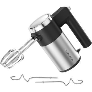 CHIDOLL 600W Hand Mixer, 5-Speed Electric Hand Held Mixer for Baking, Lightweight Stainless Steel Hand Beaters *2 & Dough Hooks*2 with Eject Button, Kitchen Mixer for Cream, Cookies, Dough (Black)