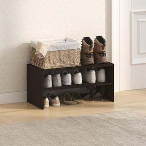 Furinno Fano Shoe Rack, 24-Inch Width Shoe Organizer, Stackable, Black Oak