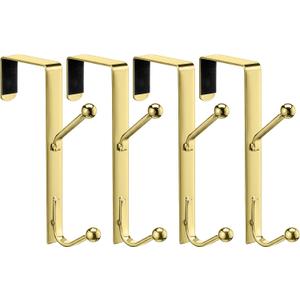 Blulu 4 Pack Over The Door Double Hooks, Bedroom Back of Door Hangers Metal Twin Hooks Organizer for Hanging Clothes, Towels, Coats, Hats, Bags, Bathrobes (Gold)
